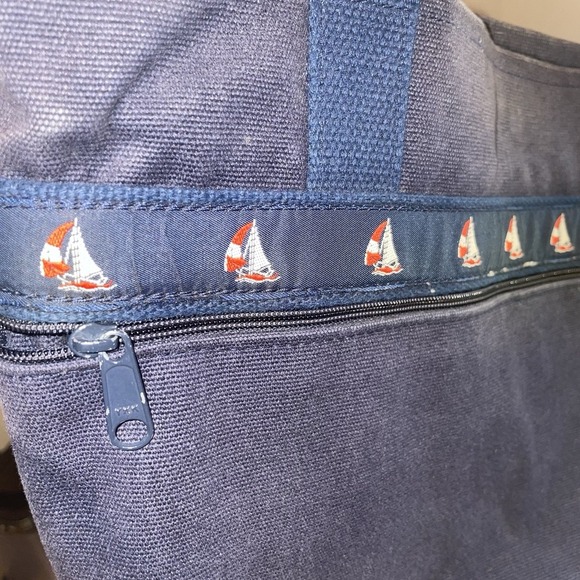 Bags & Sew On Canvas Tote Bag Purse Beach Pool Bag Navy Blue Red White Sailboats - Picture 8 of 16